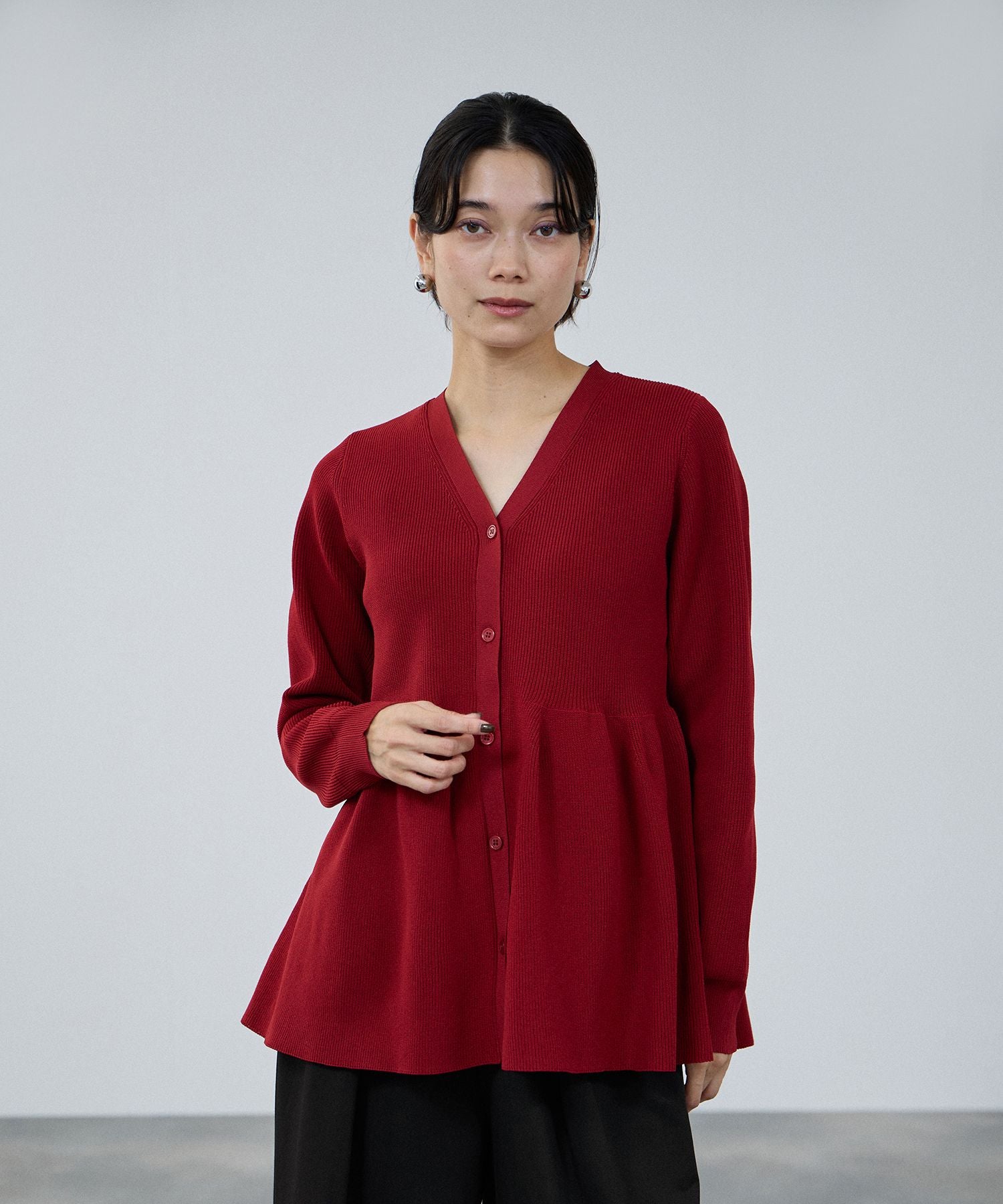 マックハウス Mac-House ソフトレッチペプラムカーディガン （レッド） レッド