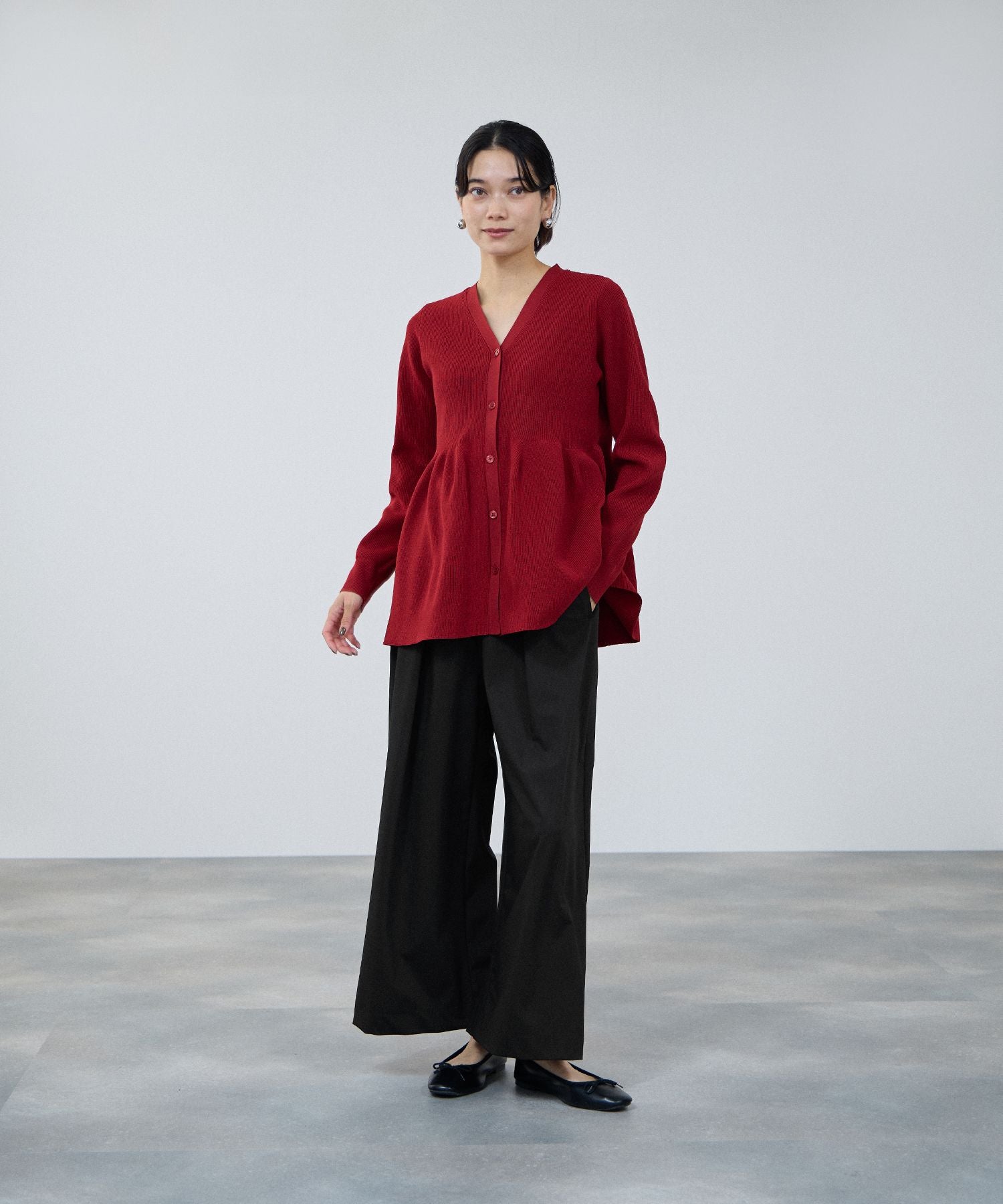 マックハウス Mac-House ソフトレッチペプラムカーディガン （レッド） レッド