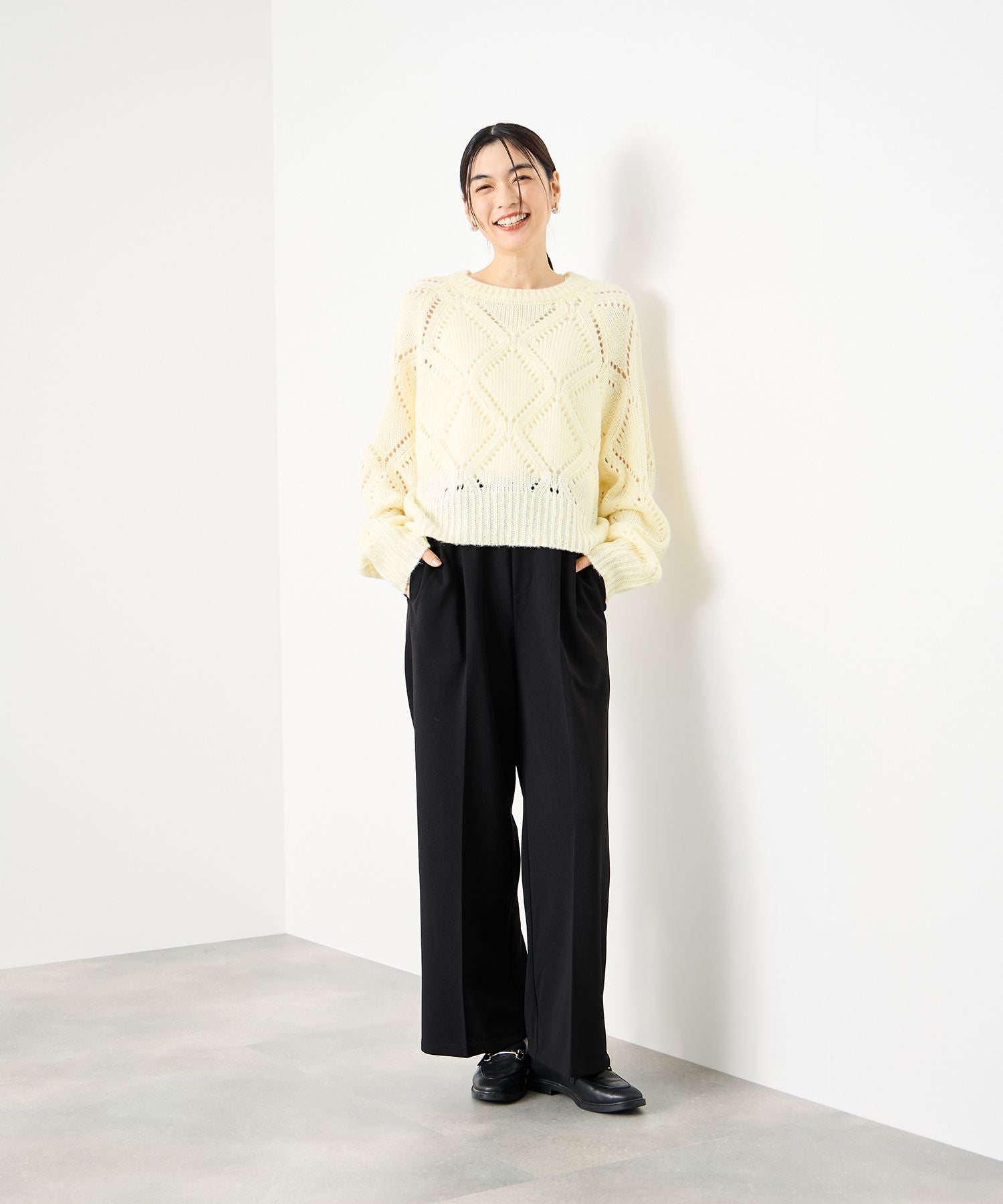 マックハウス Mac-House ダイヤ柄透かし編みニットプルオーバー （レッド） レッド