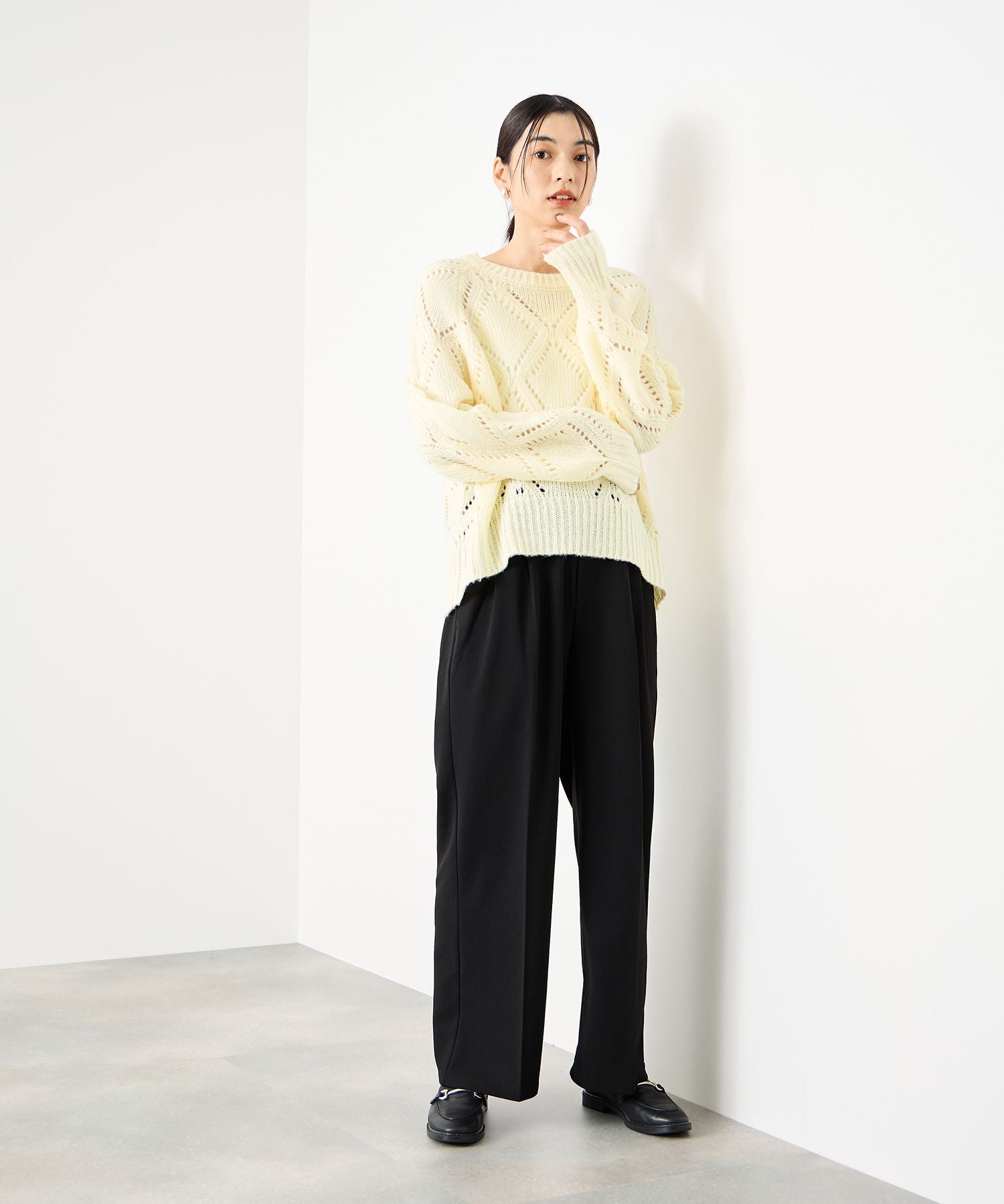 マックハウス Mac-House ダイヤ柄透かし編みニットプルオーバー （レッド） レッド