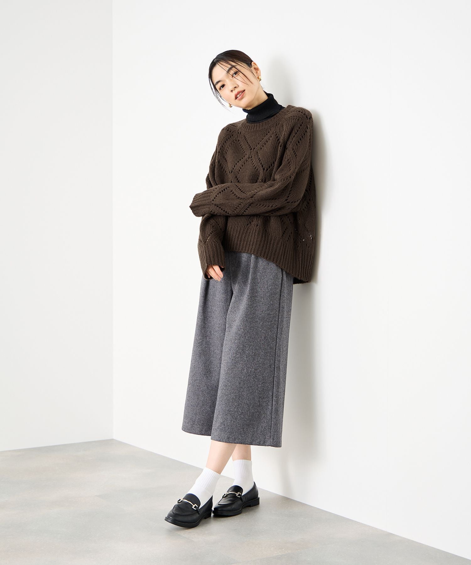 マックハウス Mac-House ダイヤ柄透かし編みニットプルオーバー （レッド） レッド