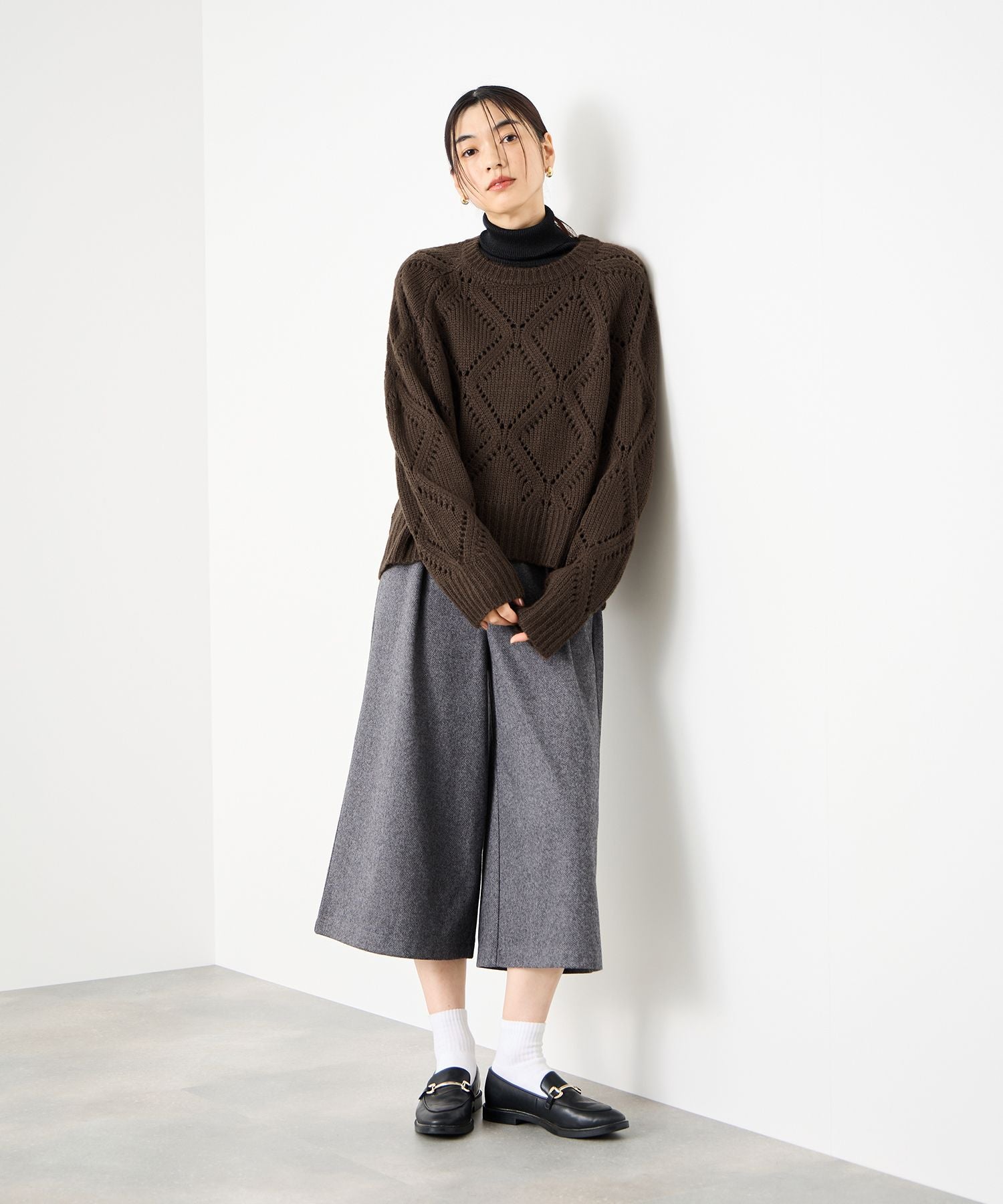 マックハウス Mac-House ダイヤ柄透かし編みニットプルオーバー （レッド） レッド