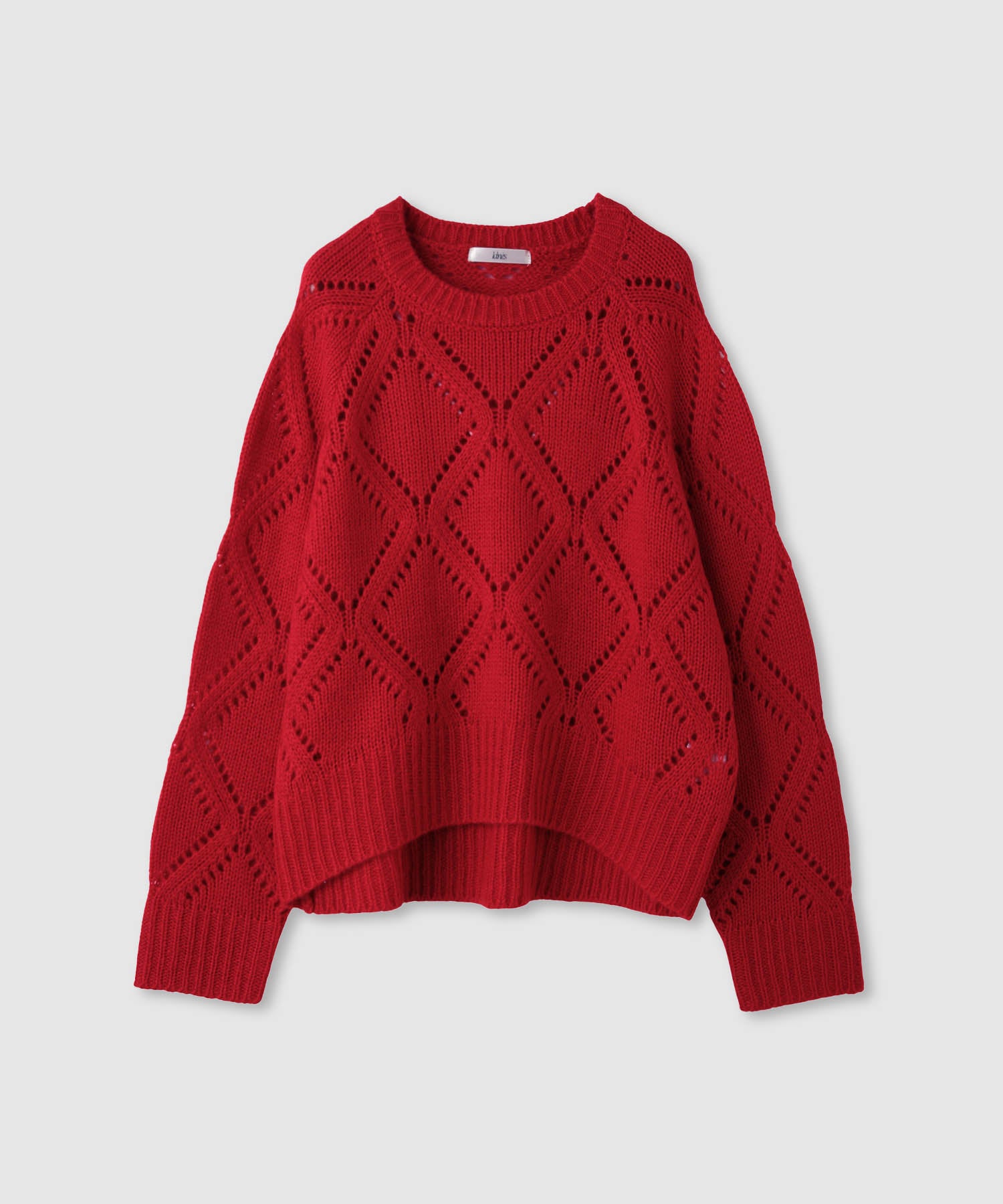 マックハウス Mac-House ダイヤ柄透かし編みニットプルオーバー （レッド） レッド
