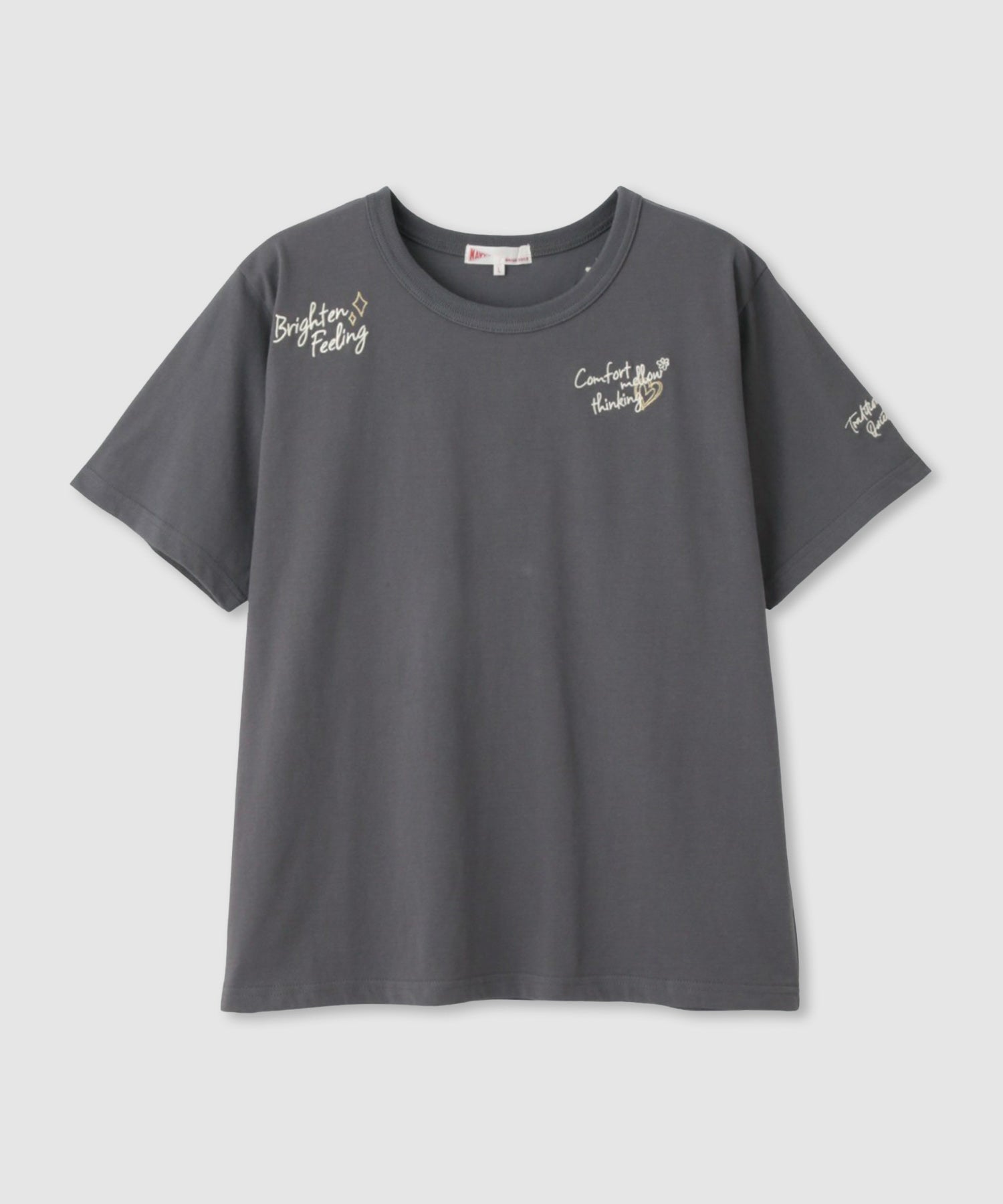 マックハウス Mac-House ベーシックプリントTシャツ （オフホワイト×フラワー刺繍） オフホワイト×フラワー刺繍