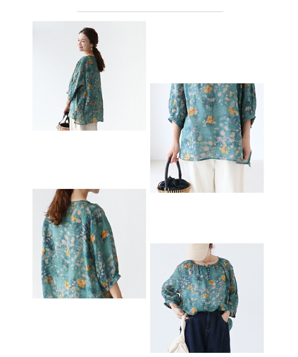 サンポクシェル sanpo kuschel 【一目惚れ水彩花リネンブラウス】