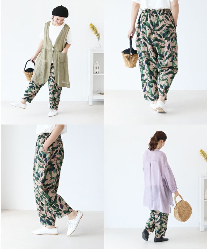 Sanpo Kuschel Leaf Pattern Pants for a Mature Look