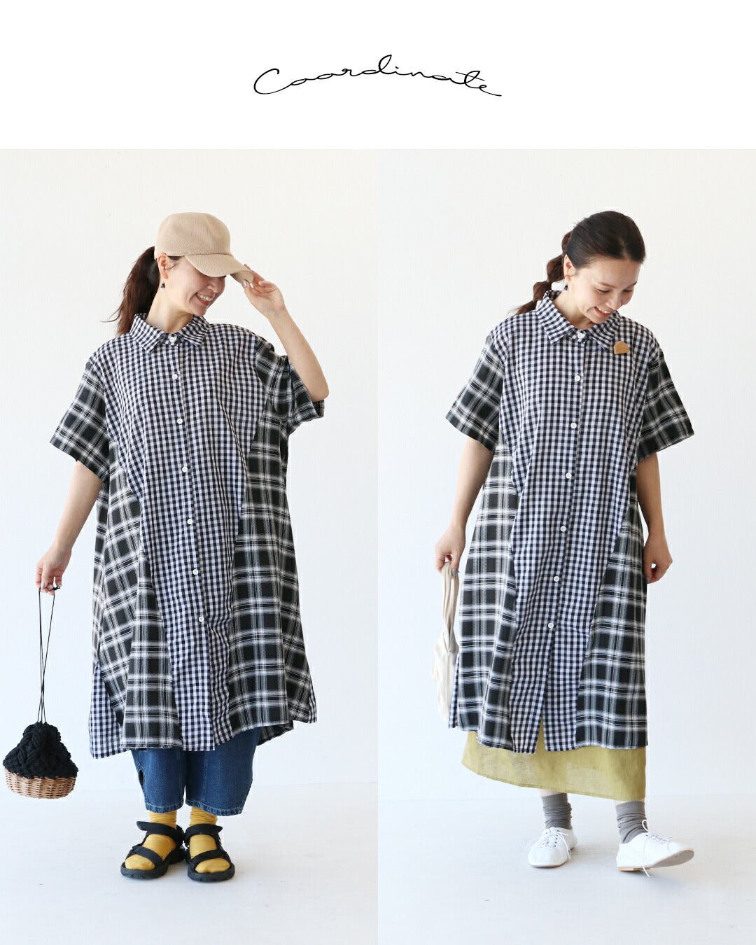 サンポクシェル sanpo kuschel チェックで遊ぶ細見え切替えワンピース （ブラック×ホワイト） ブラック×ホワイト