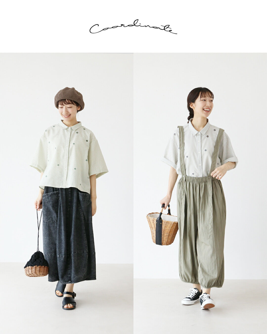 サンポクシェル sanpo kuschel ストライプに舞うドット刺繍シャツ （グリーン） グリーン