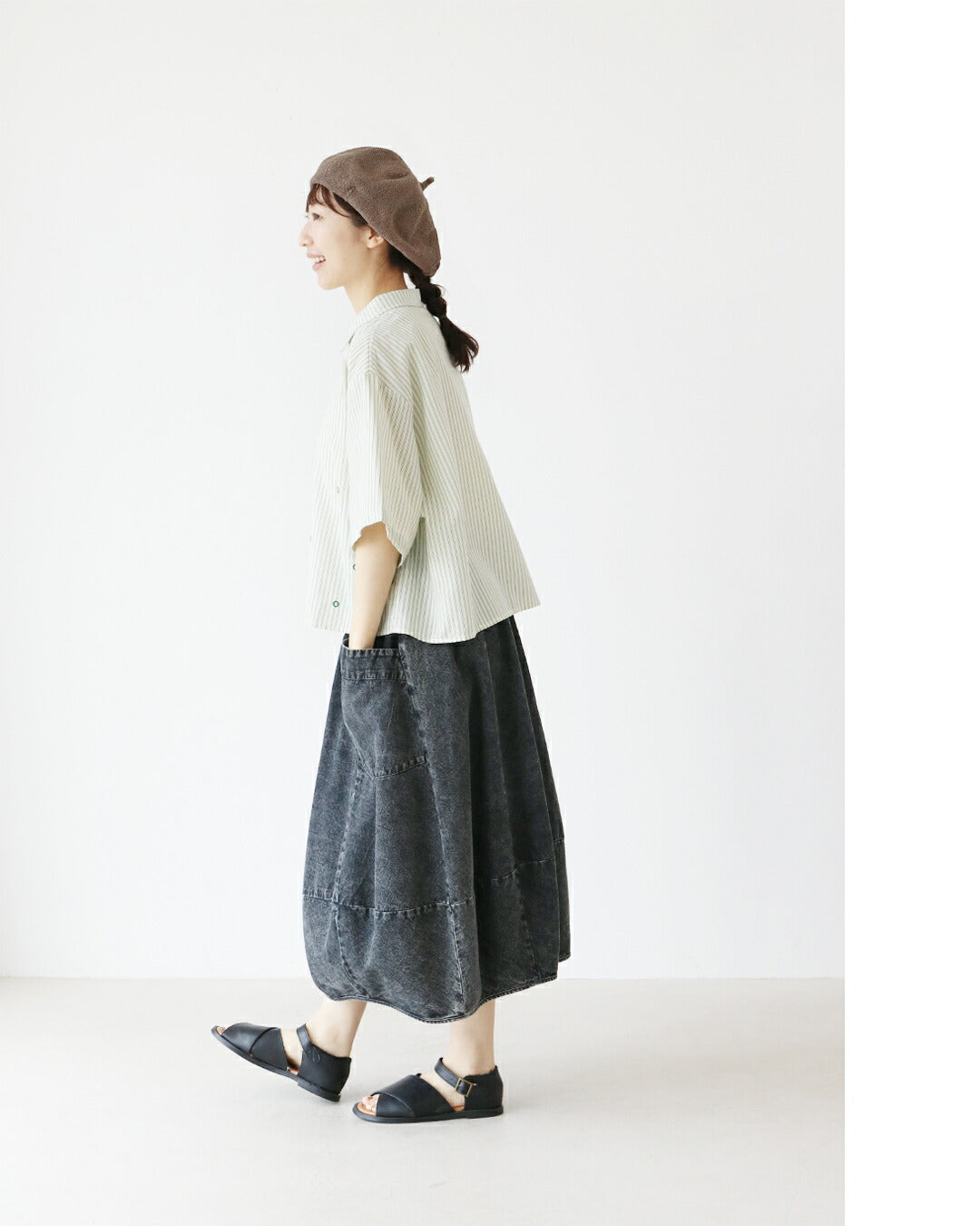 サンポクシェル sanpo kuschel ストライプに舞うドット刺繍シャツ （グリーン） グリーン
