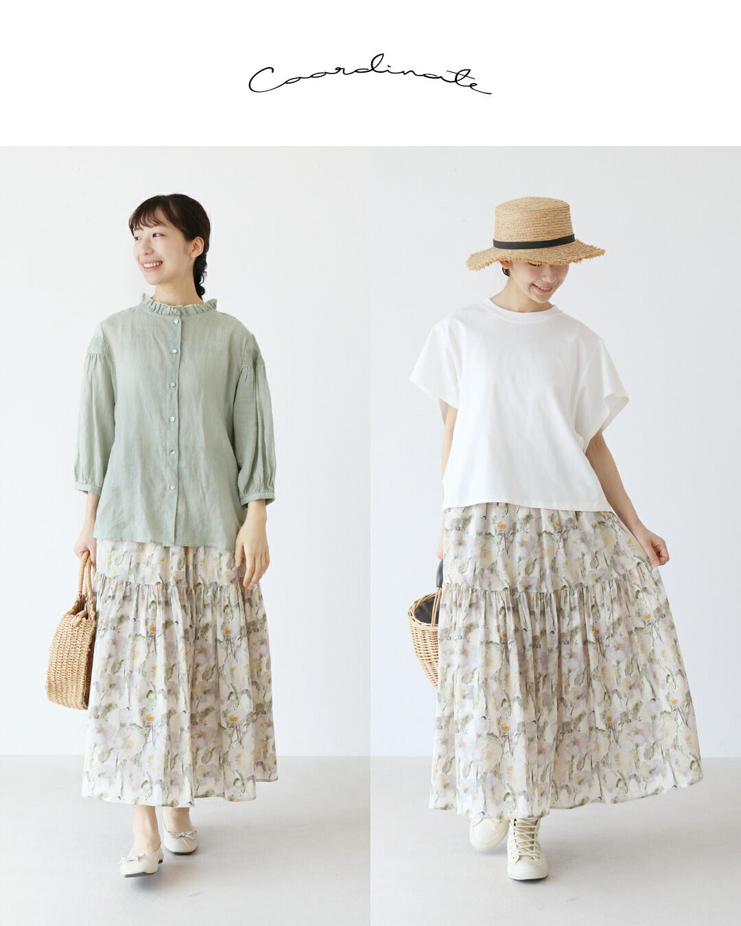 サンポクシェル sanpo kuschel 体型カバーも叶えるアンティーク花柄スカート （アイボリー） アイボリー