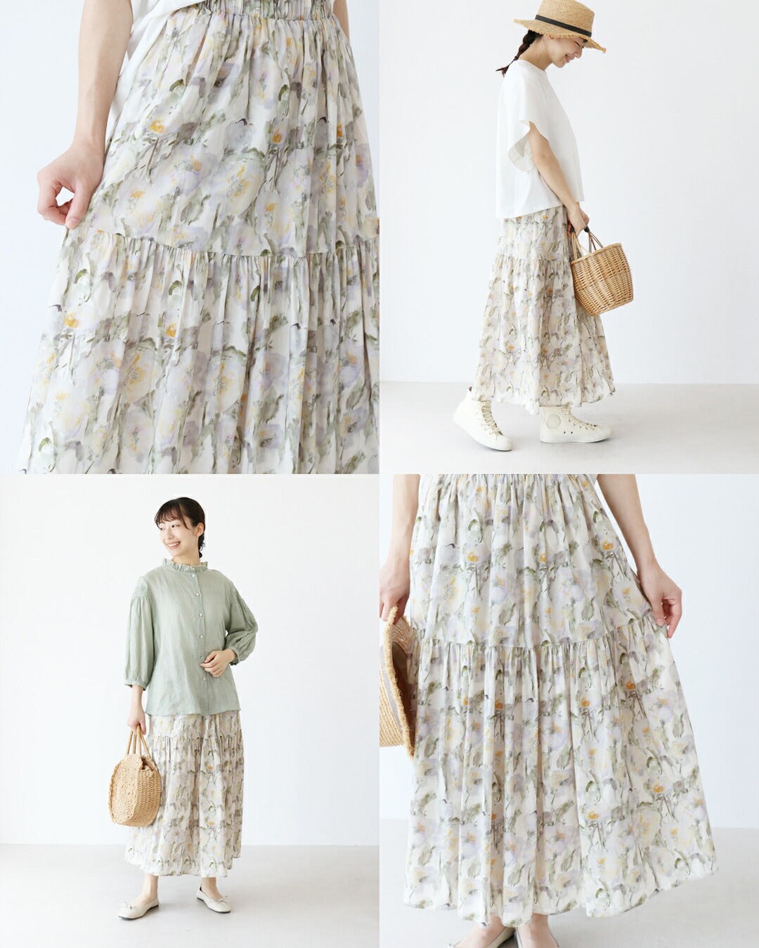 サンポクシェル sanpo kuschel 体型カバーも叶えるアンティーク花柄スカート （アイボリー） アイボリー