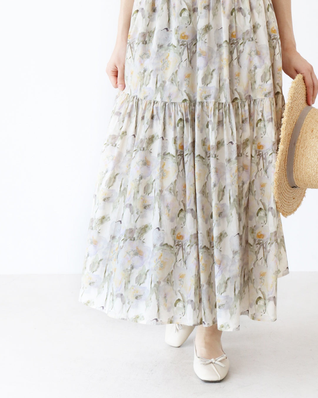 サンポクシェル sanpo kuschel 体型カバーも叶えるアンティーク花柄スカート （アイボリー） アイボリー
