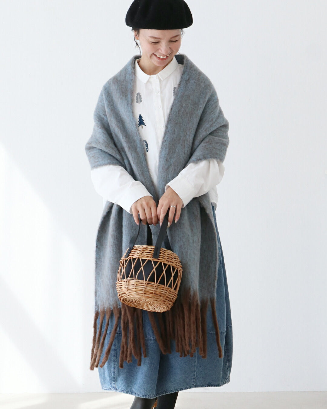 サンポクシェル sanpo kuschel ツリー刺繍シャツ （ホワイト） ホワイト