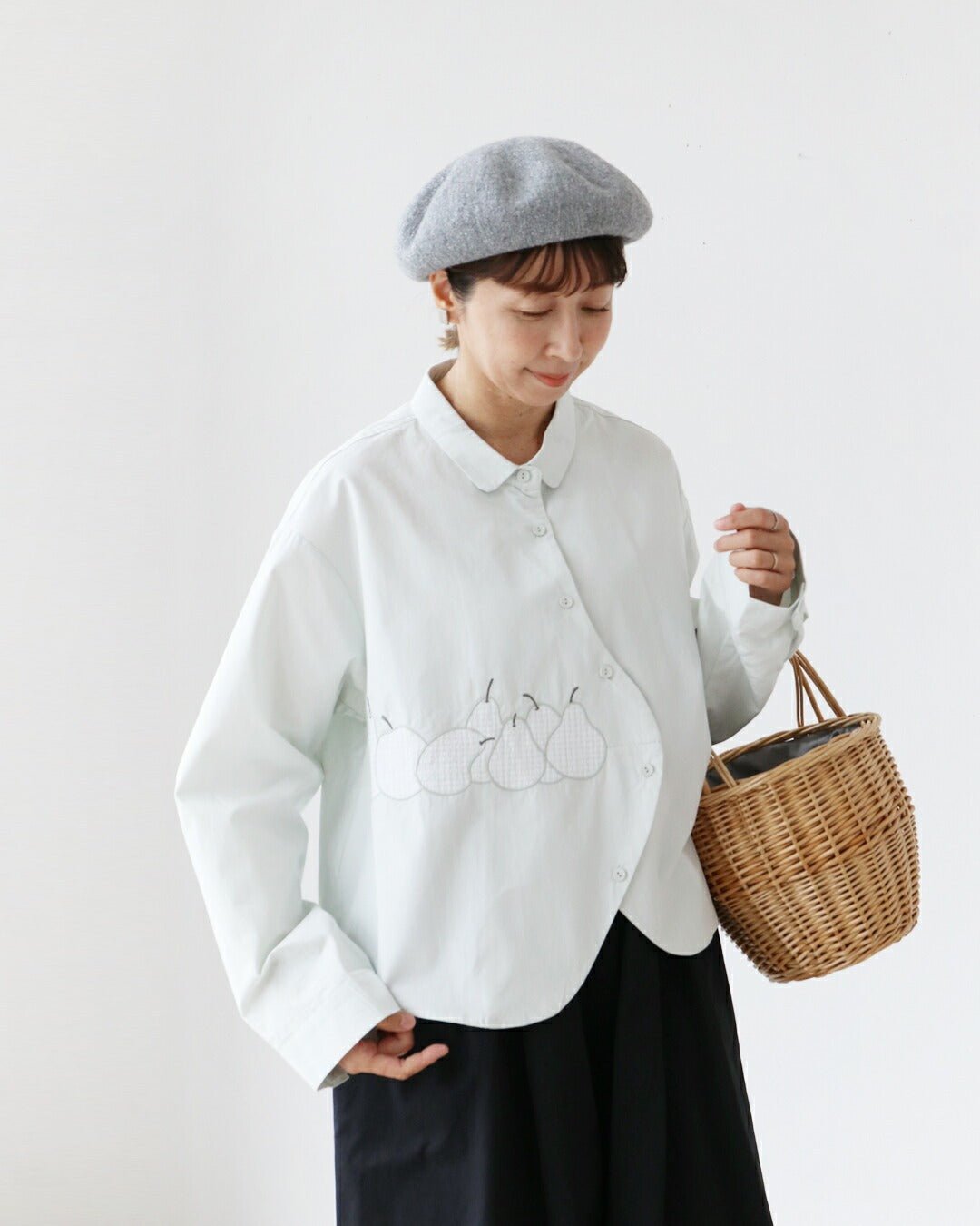 サンポクシェル sanpo kuschel 洋ナシ刺繍シャツ （ミント） ミント