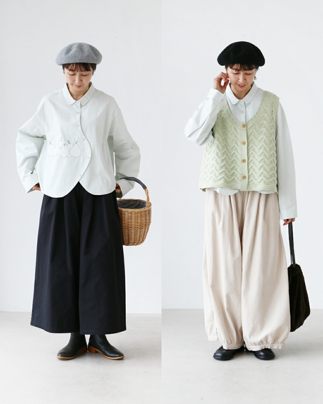 サンポクシェル sanpo kuschel 洋ナシ刺繍シャツ （ミント） ミント