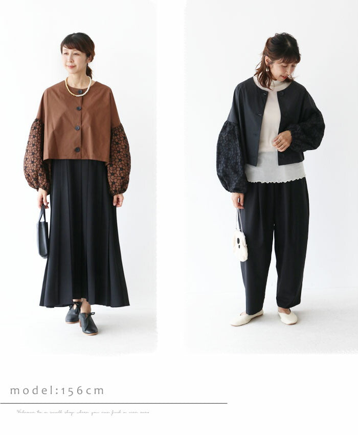 サンポクシェル sanpo kuschel 上品刺繍ぽわん袖 ジャケット （ブラック） ブラック