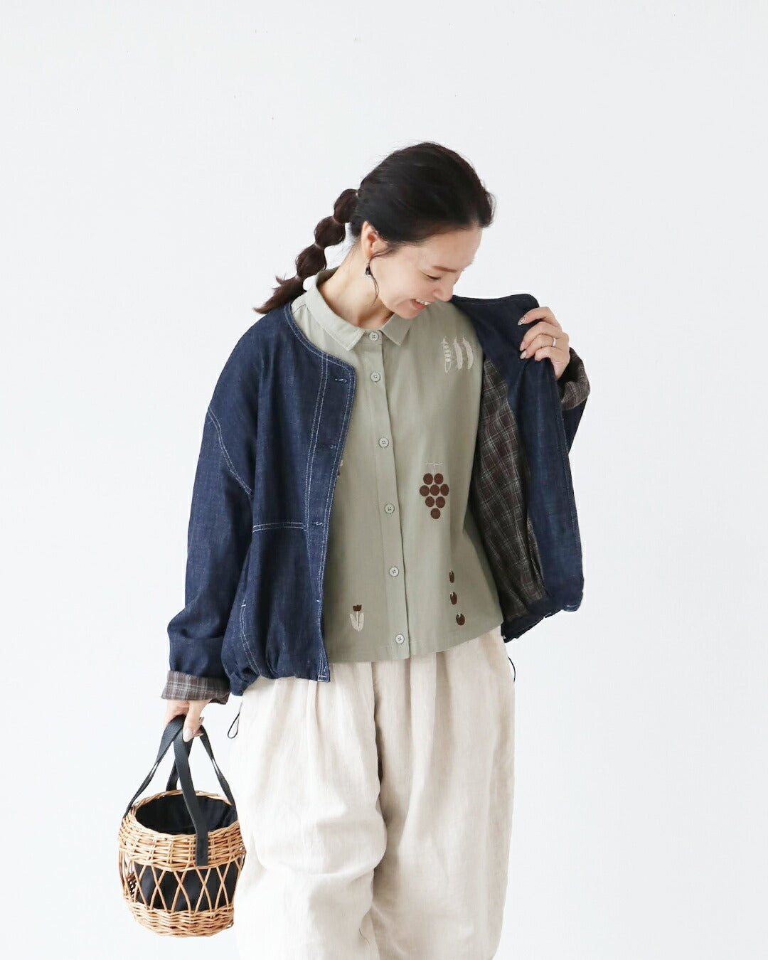 サンポクシェル sanpo kuschel たべもの刺繍シャツ （グリーン） グリーン