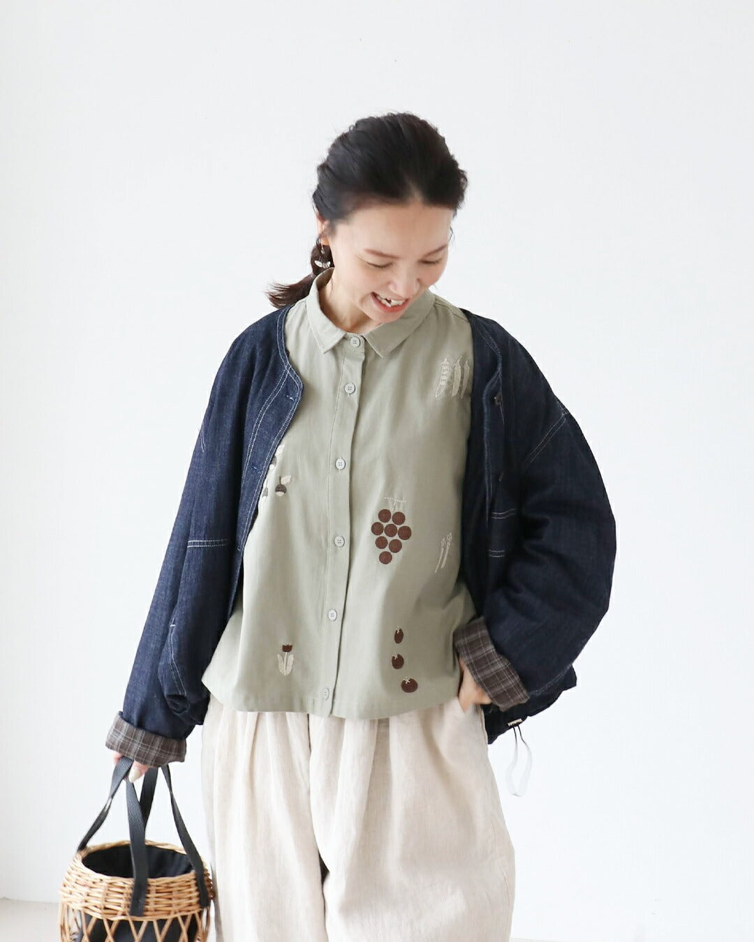 サンポクシェル sanpo kuschel たべもの刺繍シャツ （グリーン） グリーン