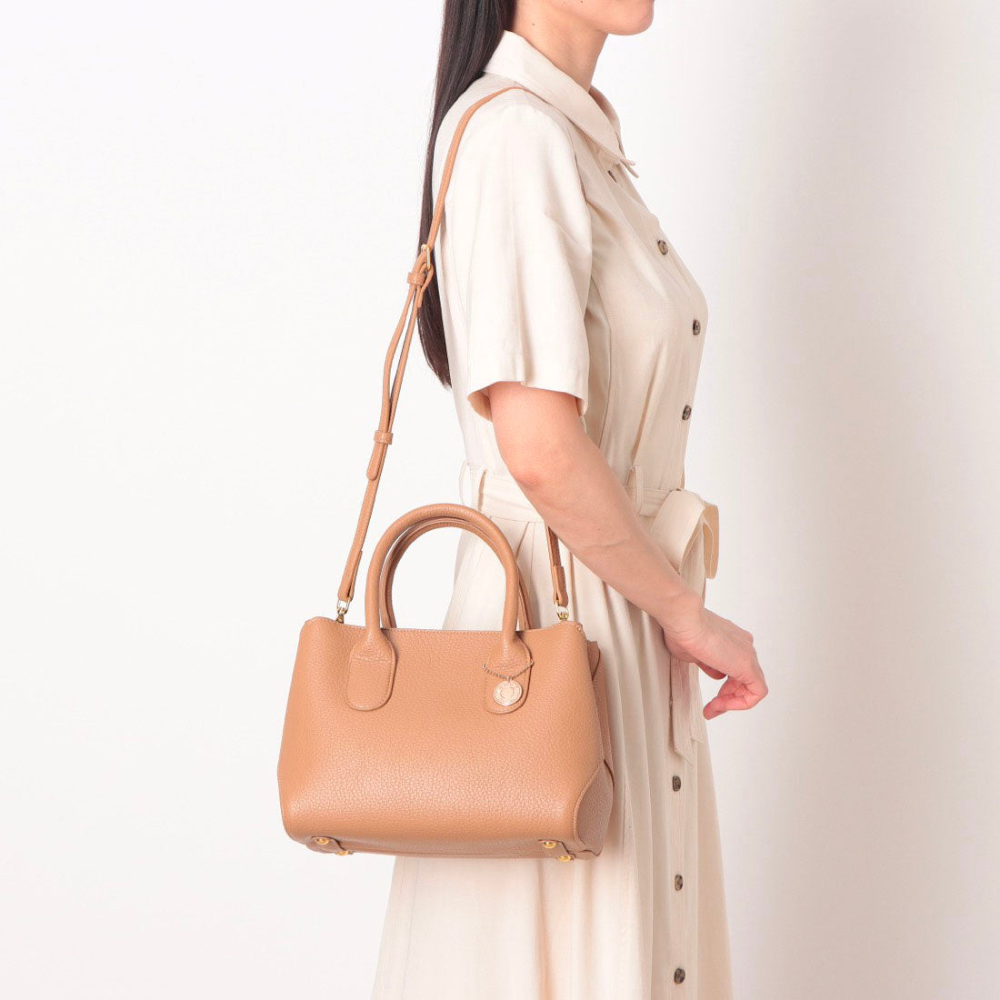 モーヴ mauve 丸みシルエットの大人可愛い 2WAYトートバッグ （ベージュ） ベージュ