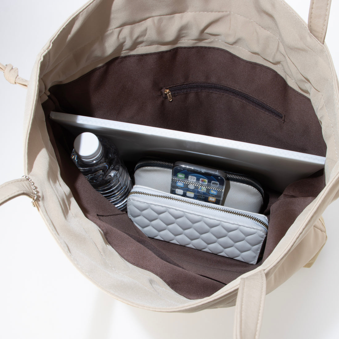 モーヴ mauve ナイロン巾着トートバッグ レディース 軽量 キャンバス切り替え 2WAY （ベージュ） ベージュ