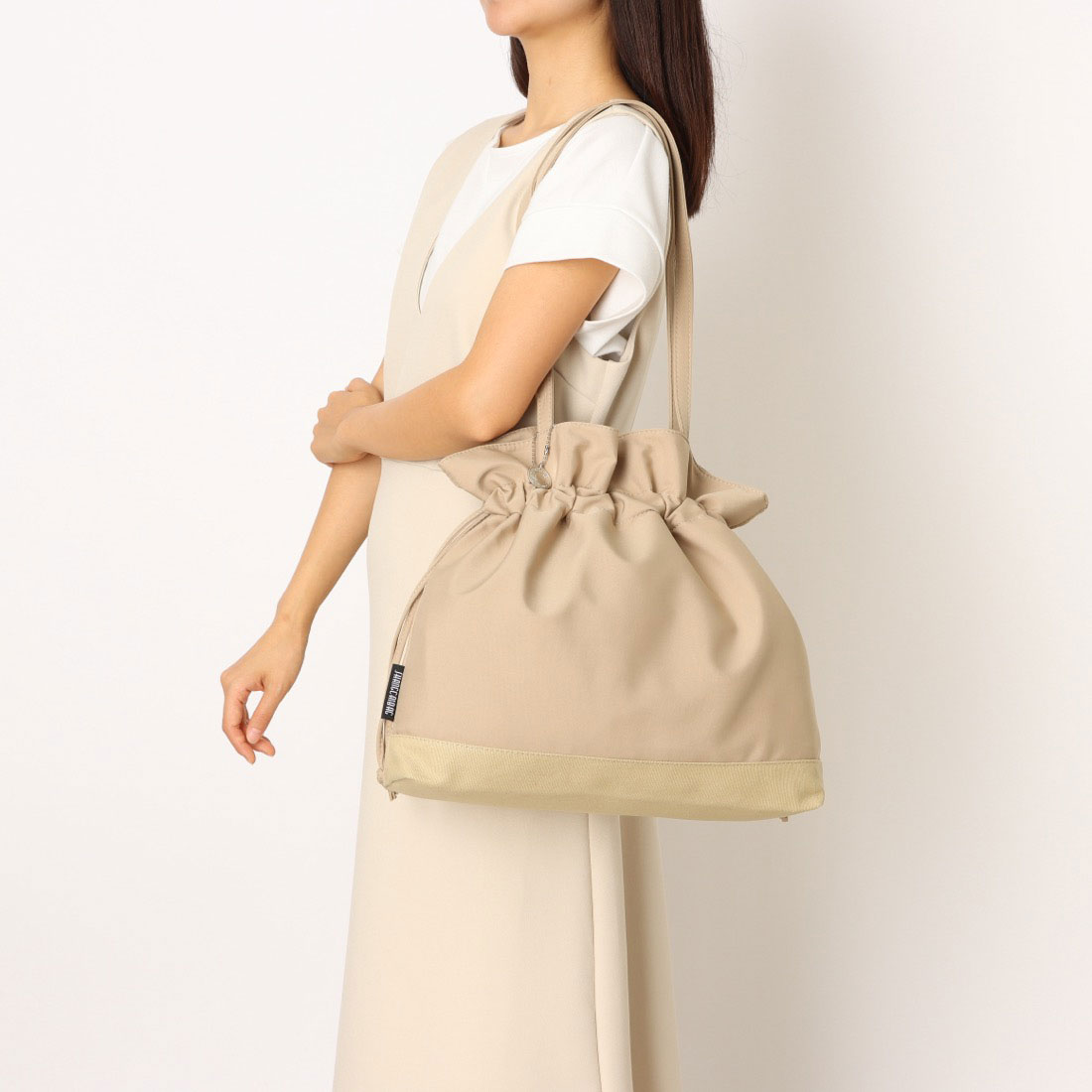 モーヴ mauve ナイロン巾着トートバッグ レディース 軽量 キャンバス切り替え 2WAY （ベージュ） ベージュ