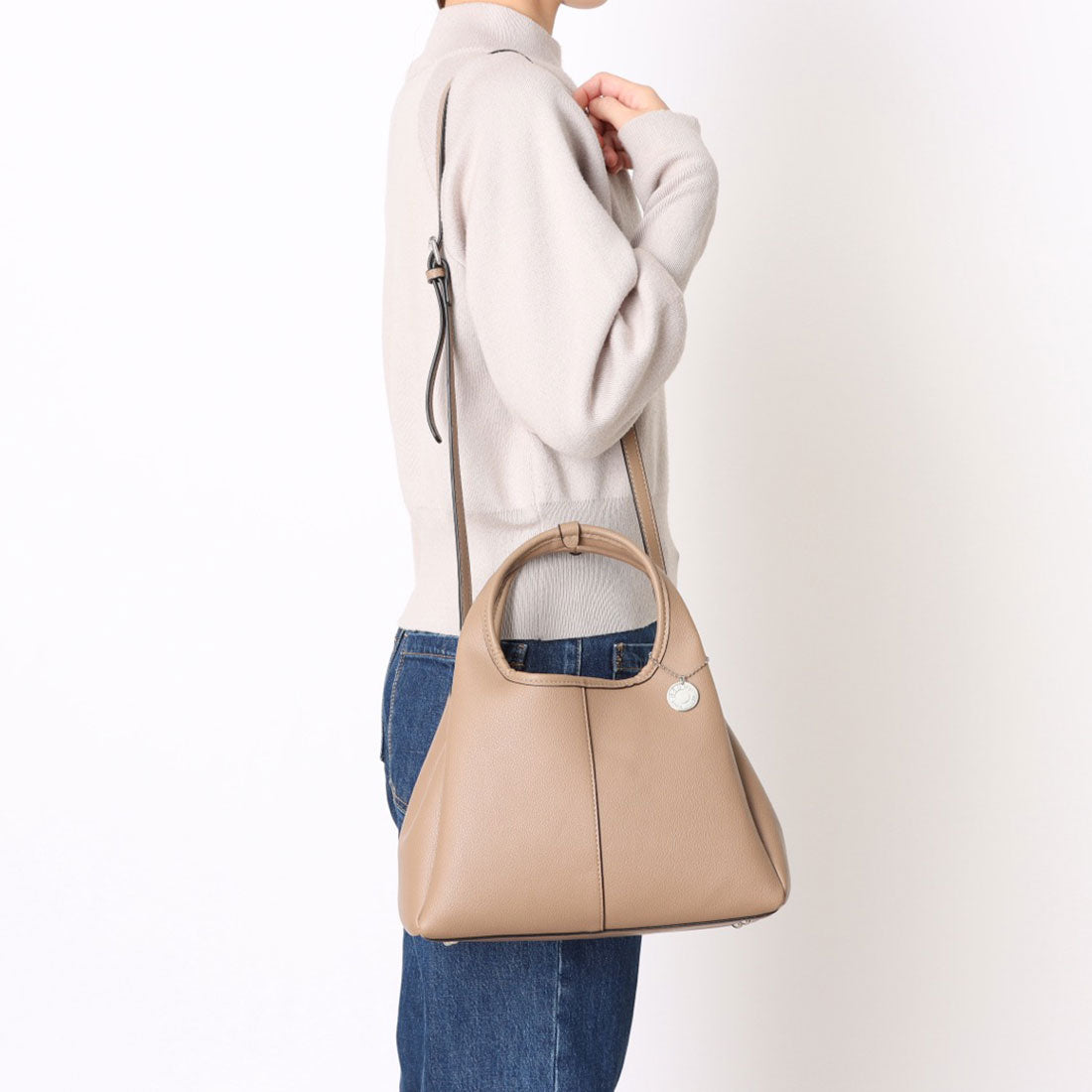 モーヴ mauve コロンとしたフォルムの2WAY台形トートバッグ ショルダー付き｜きれいめ シンプル 肩掛け 斜めがけ （モカ） モカ