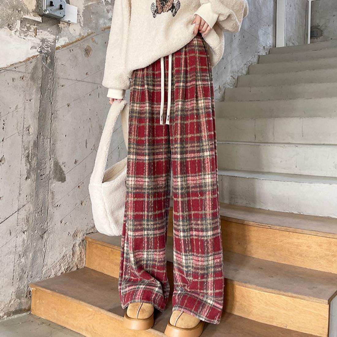 maison de LATIR Warm and Comfortable Checkered Wide Pants