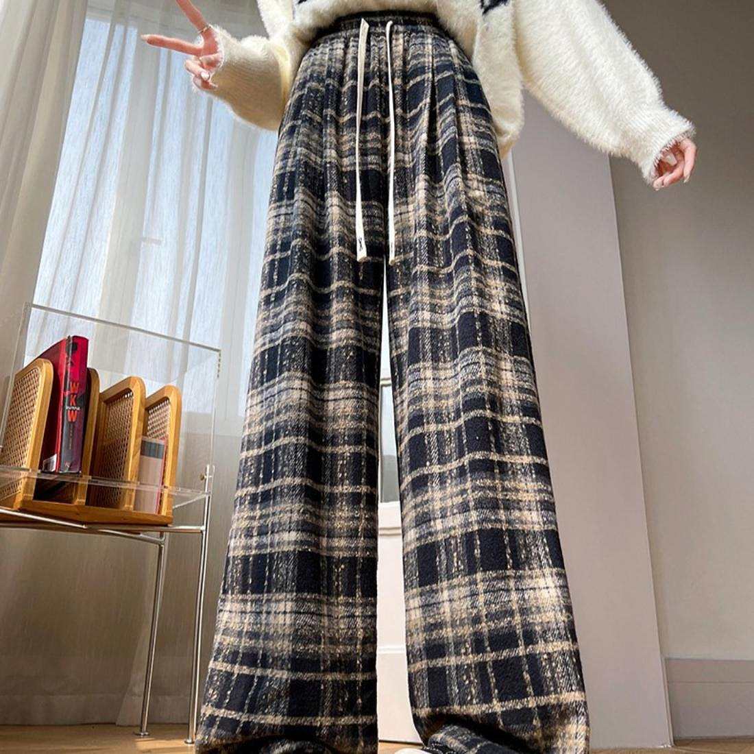 maison de LATIR Warm and Comfortable Checkered Wide Pants