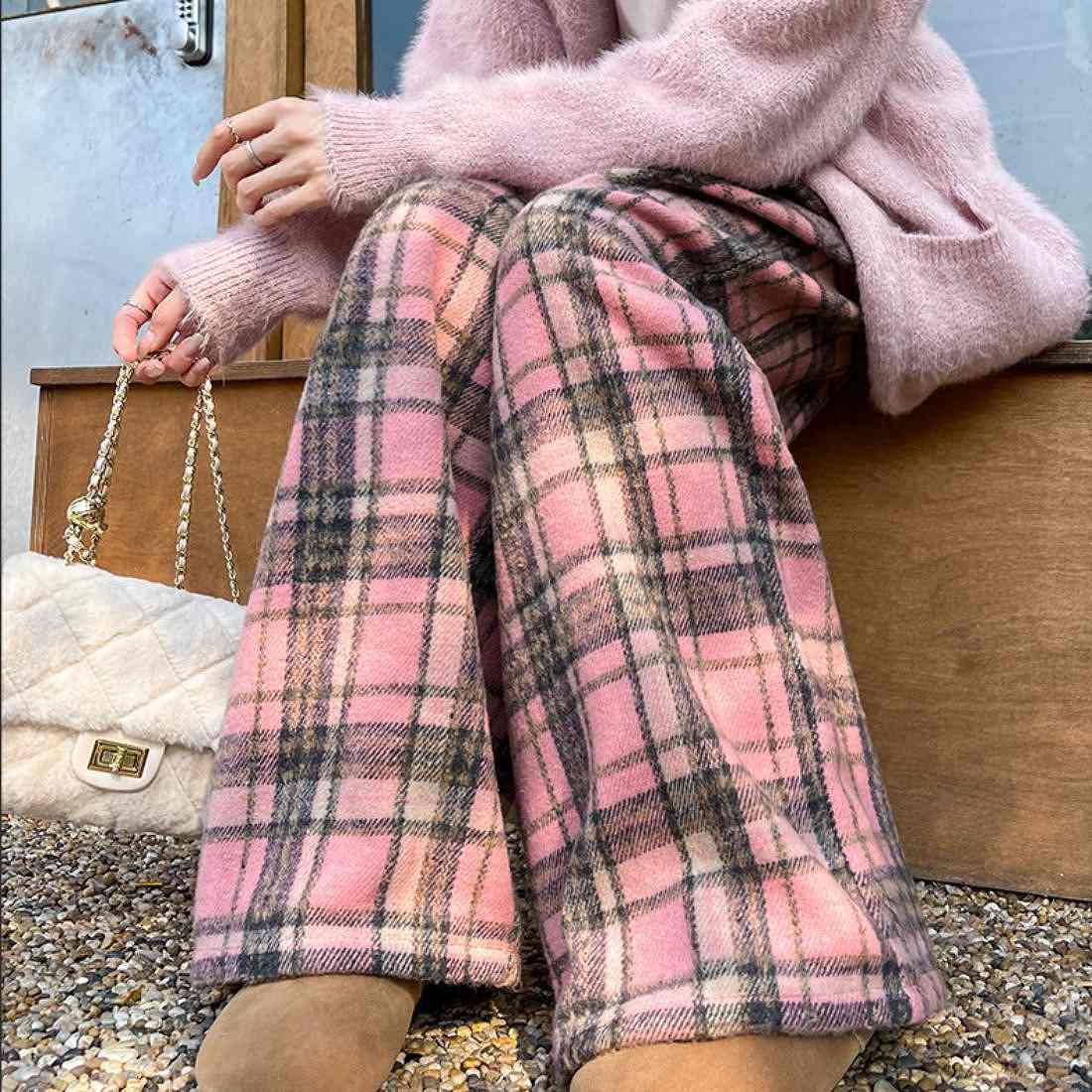 maison de LATIR Warm and Comfortable Checkered Wide Pants