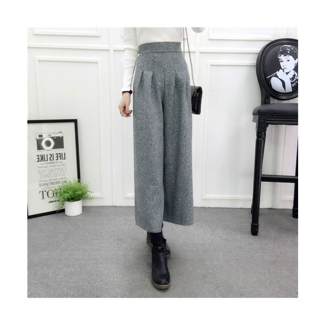 メゾンドラティール maison de LATIR ハイウエストウールフレアパンツ チェック柄