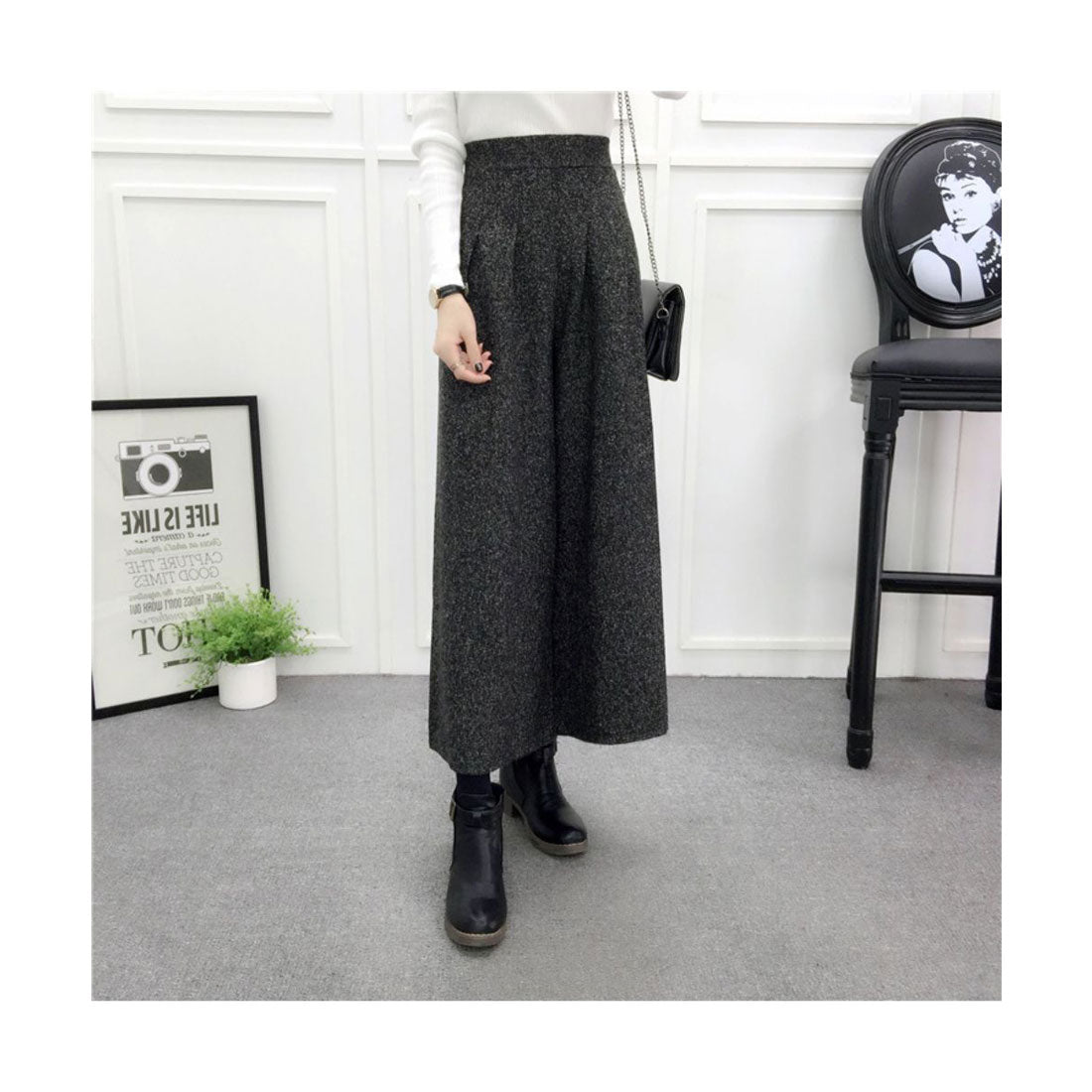 メゾンドラティール maison de LATIR ハイウエストウールフレアパンツ チェック柄