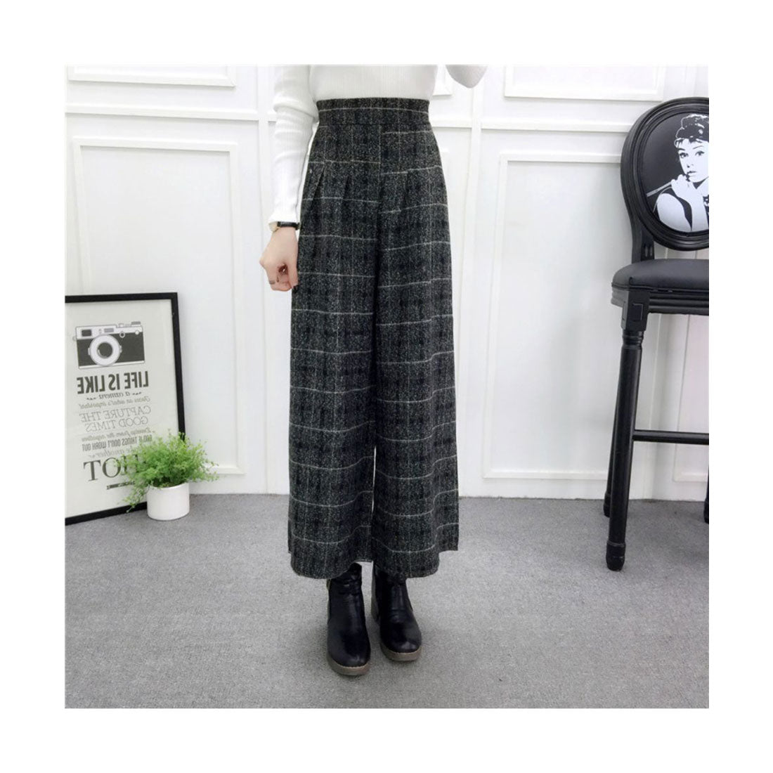 メゾンドラティール maison de LATIR ハイウエストウールフレアパンツ チェック柄