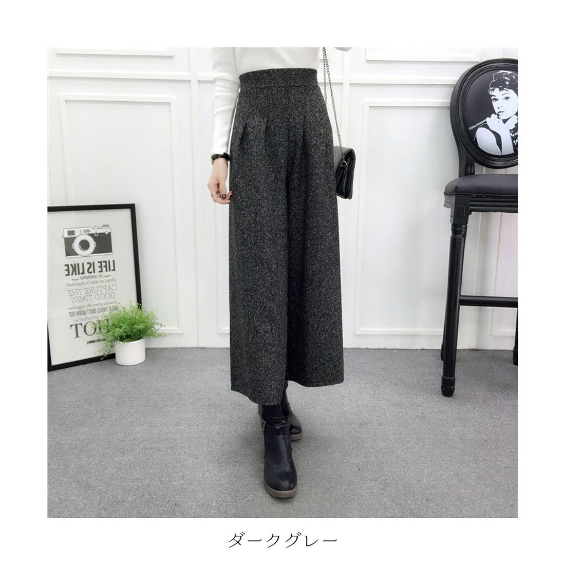メゾンドラティール maison de LATIR ハイウエストウールフレアパンツ チェック柄