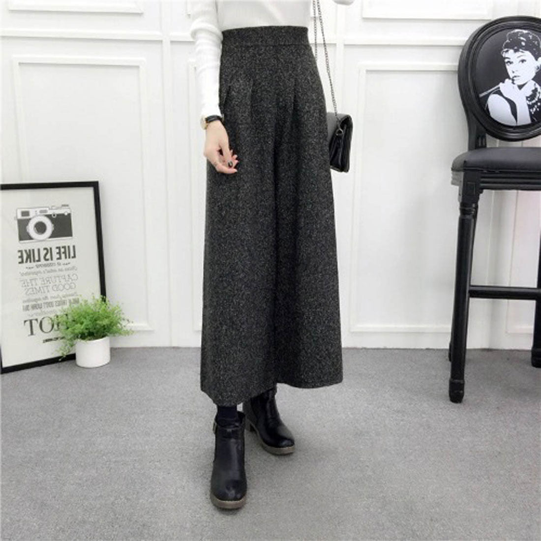 Maison de LATIR High Waist Wool Flare Pants Check Pattern