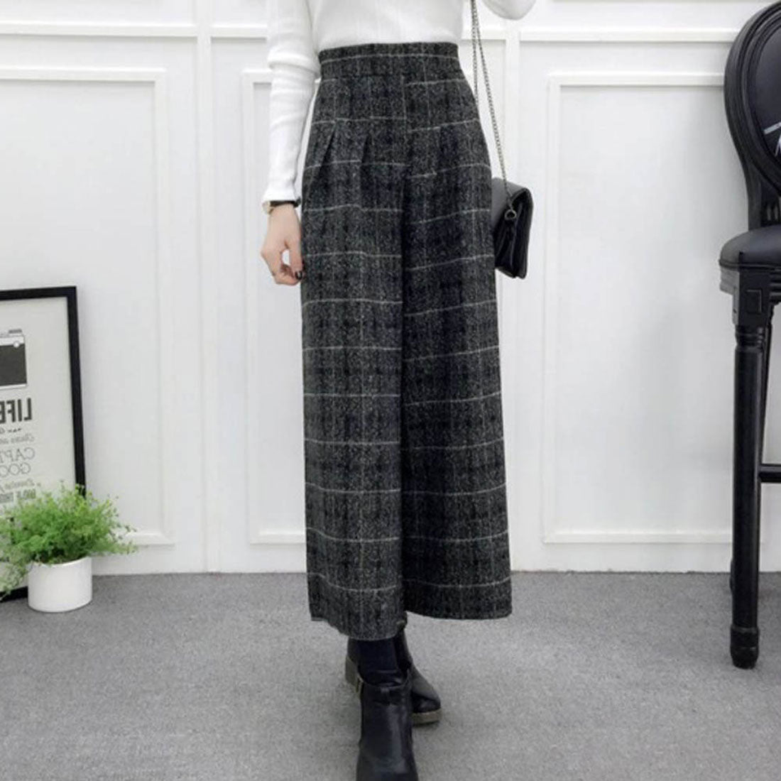 Maison de LATIR High Waist Wool Flare Pants Check Pattern