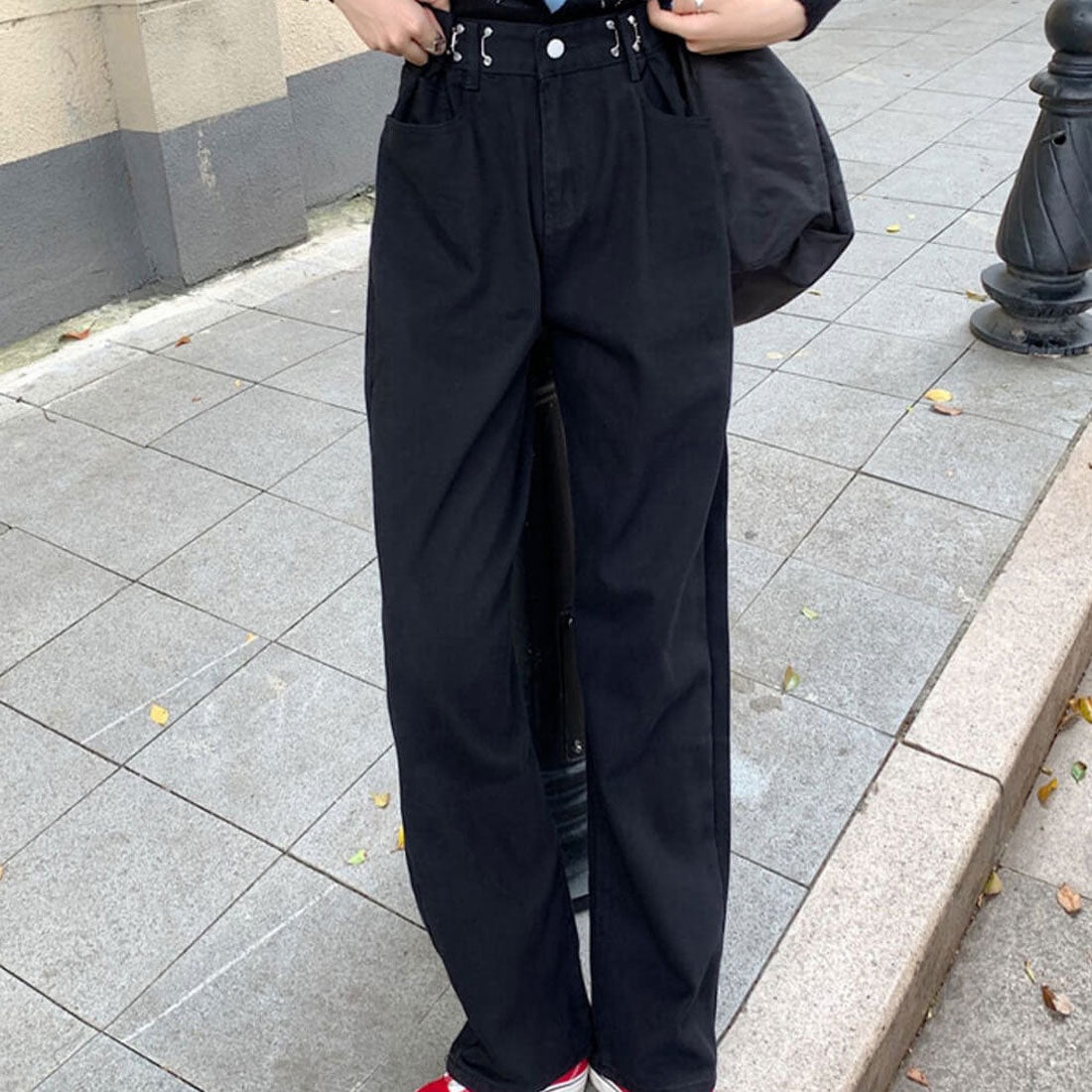 メゾンドラティール maison de LATIR ハイウエストワイドデニムパンツ 韓国,ブラック