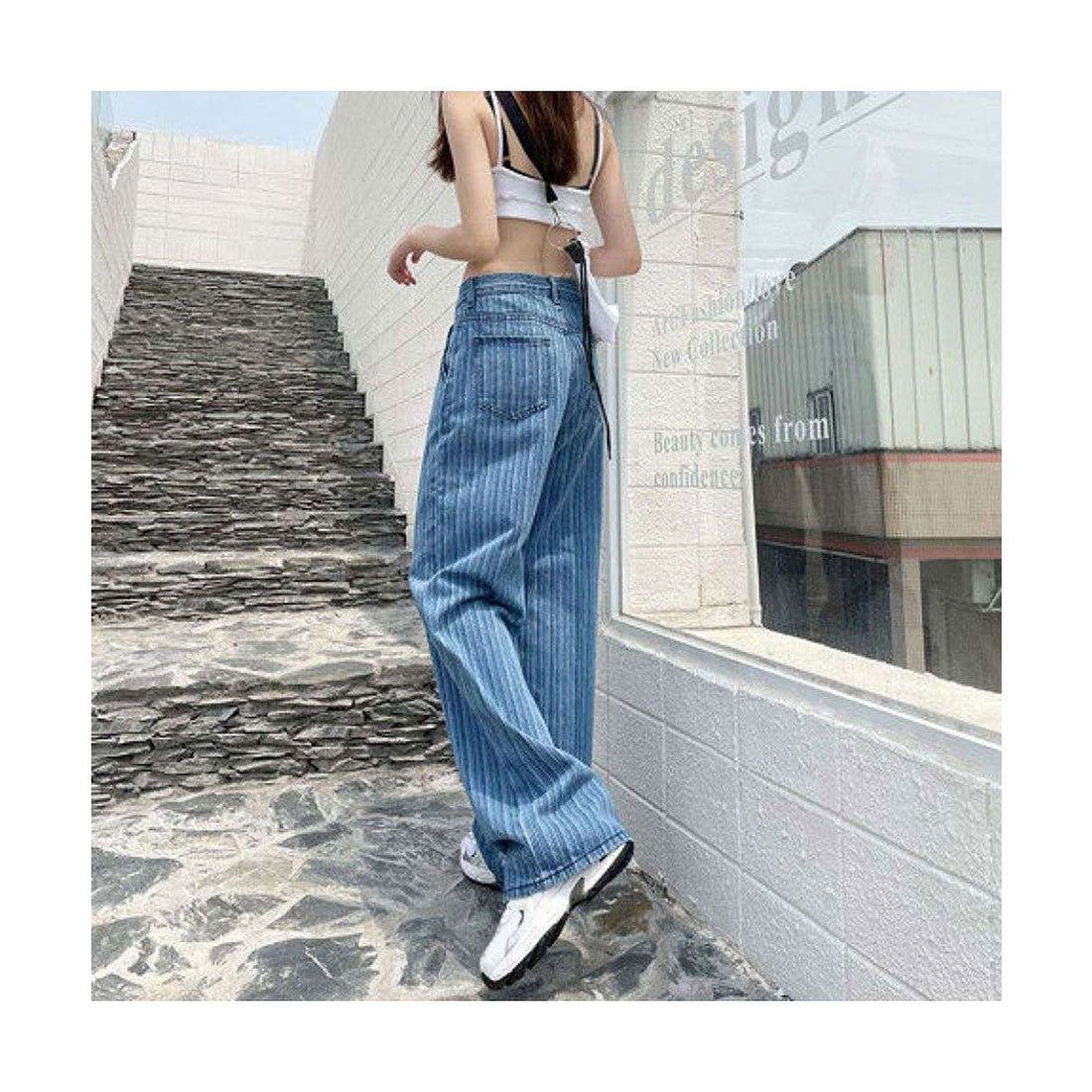 メゾンドラティール maison de LATIR ストライプ柄ストレートデニムパンツ