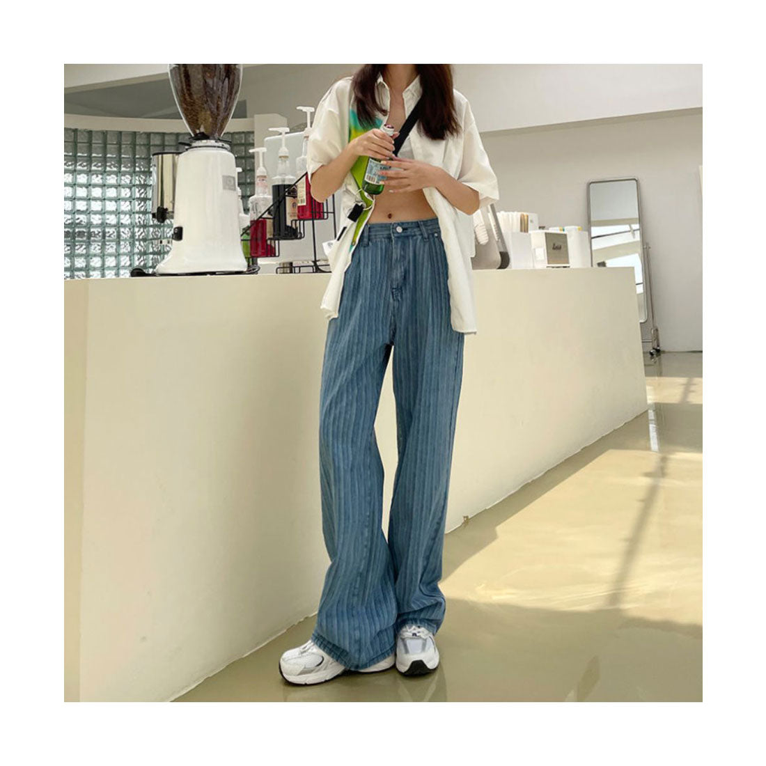 メゾンドラティール maison de LATIR ストライプ柄ストレートデニムパンツ