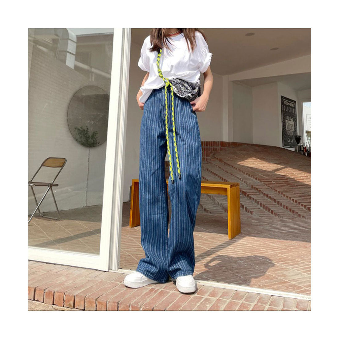 メゾンドラティール maison de LATIR ストライプ柄ストレートデニムパンツ