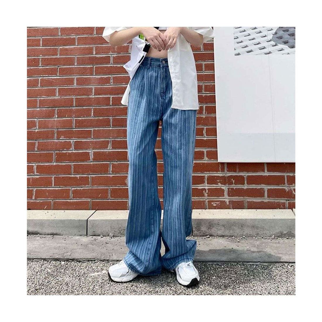メゾンドラティール maison de LATIR ストライプ柄ストレートデニムパンツ