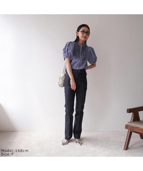 マリリンムーン MARILYN MOON MARILYN MOON ブラウス 4252-177 ストライプ フリル （98.NAVY×05.WHITE/ネイビー） 98.NAVY×05.WHITE/ネイビー