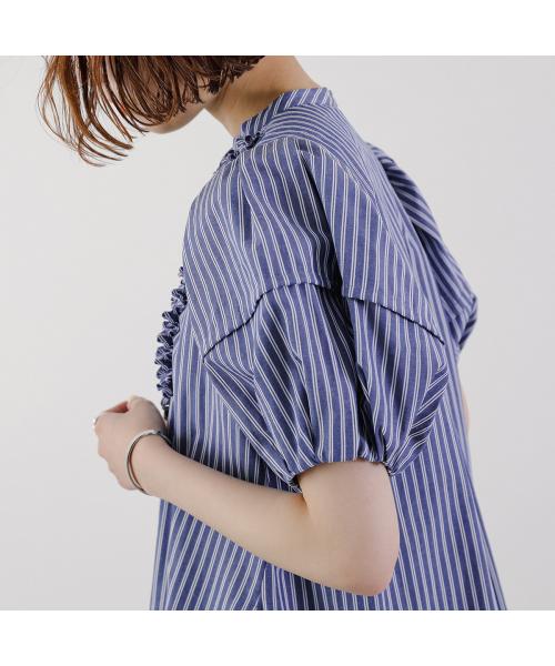 マリリンムーン MARILYN MOON MARILYN MOON ブラウス 4252-177 ストライプ フリル （98.NAVY×05.WHITE/ネイビー） 98.NAVY×05.WHITE/ネイビー
