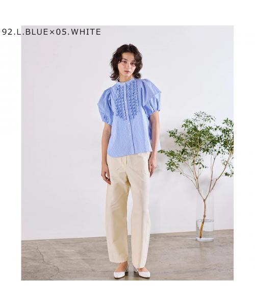 マリリンムーン MARILYN MOON MARILYN MOON ブラウス 4252-177 ストライプ フリル （98.NAVY×05.WHITE/ネイビー） 98.NAVY×05.WHITE/ネイビー