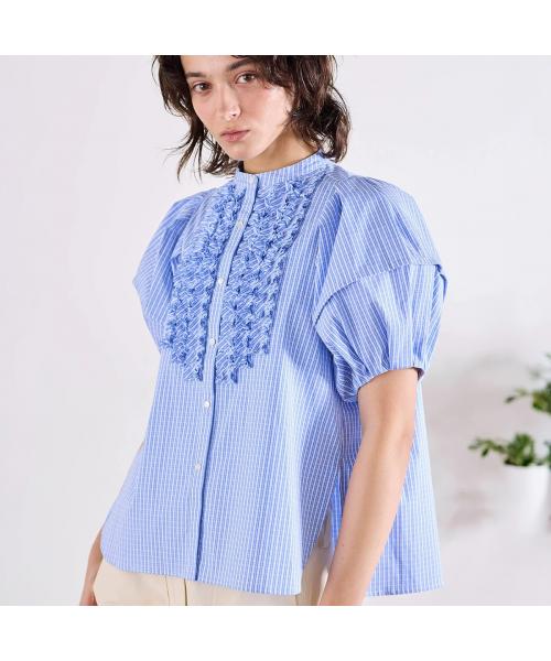 マリリンムーン MARILYN MOON MARILYN MOON ブラウス 4252-177 ストライプ フリル （98.NAVY×05.WHITE/ネイビー） 98.NAVY×05.WHITE/ネイビー
