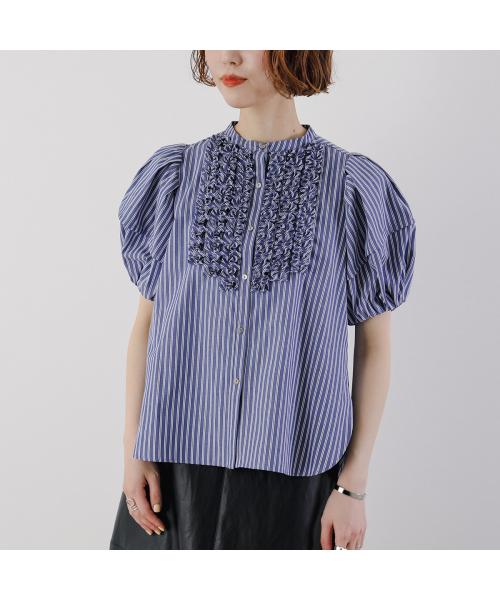 マリリンムーン MARILYN MOON MARILYN MOON ブラウス 4252-177 ストライプ フリル （98.NAVY×05.WHITE/ネイビー） 98.NAVY×05.WHITE/ネイビー
