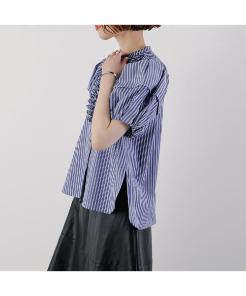 マリリンムーン MARILYN MOON MARILYN MOON ブラウス 4252-177 ストライプ フリル （98.NAVY×05.WHITE/ネイビー） 98.NAVY×05.WHITE/ネイビー