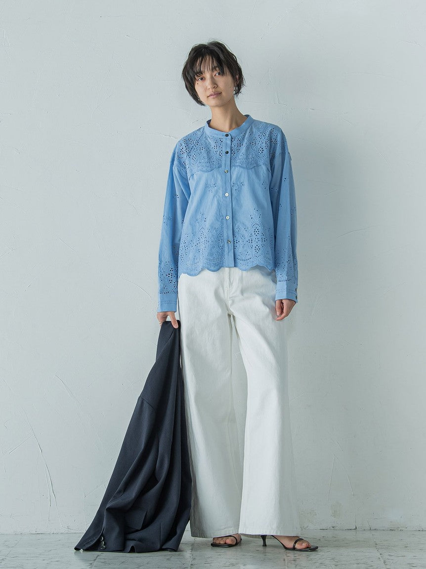 メイソングレイ MAYSON GREY 叶えるスカラップ刺繍クロップドシャツ≪手洗い可能≫ （ブルー） ブルー