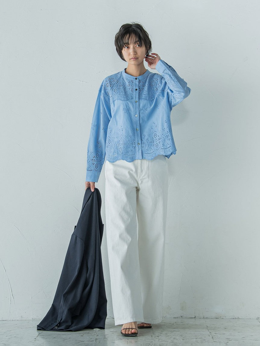メイソングレイ MAYSON GREY 叶えるスカラップ刺繍クロップドシャツ≪手洗い可能≫ （ブルー） ブルー