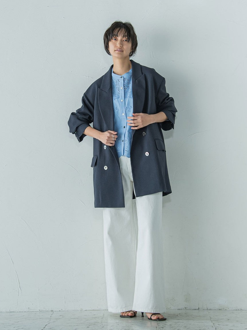 メイソングレイ MAYSON GREY 叶えるスカラップ刺繍クロップドシャツ≪手洗い可能≫ （ブルー） ブルー