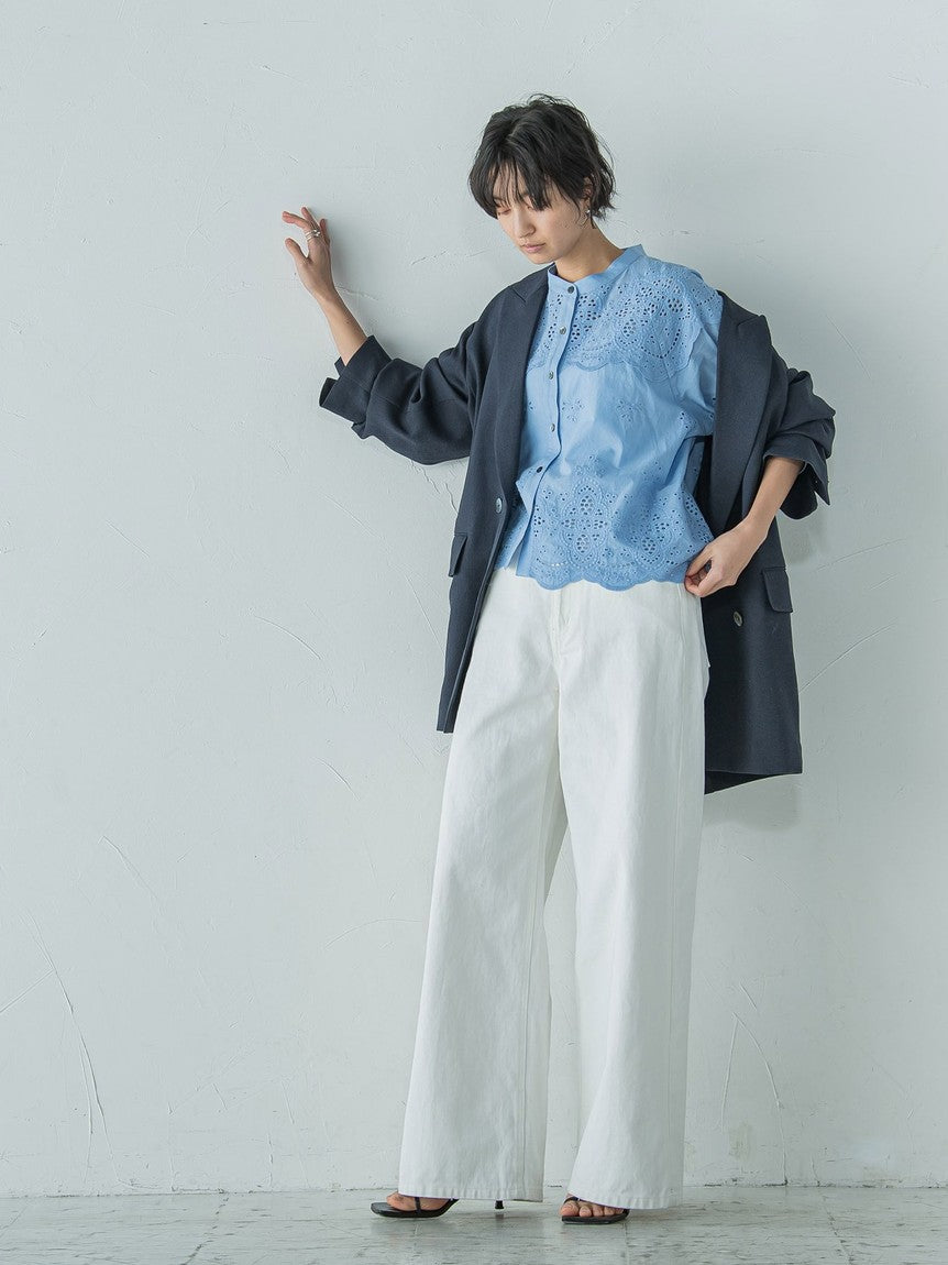 メイソングレイ MAYSON GREY 叶えるスカラップ刺繍クロップドシャツ≪手洗い可能≫ （ブルー） ブルー